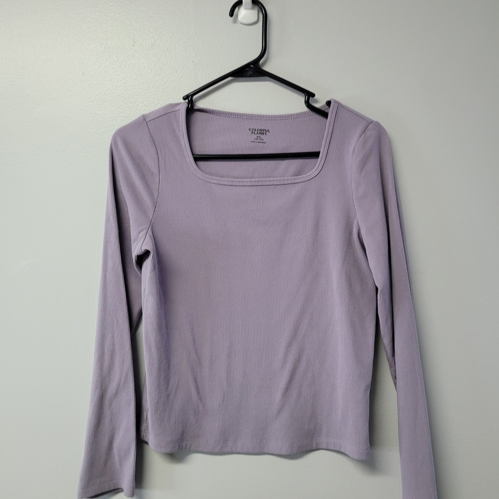 Colorful Planet Girls XXL 18/20 Purple Ribbed‎ Square Neck Long Sleeve Top